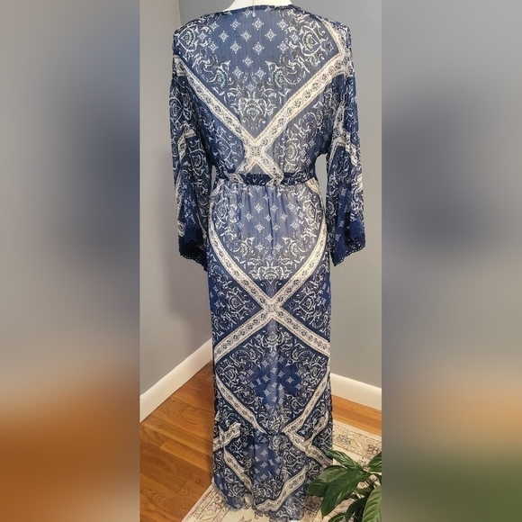 Xhilaration Long Sleeve Tie Front Semi-Sheer Long Cover Up Kimono - Size XS - Picture 2 of 10